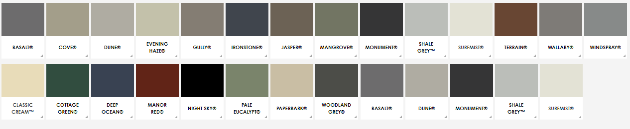 Old Colorbond Colours Chart
