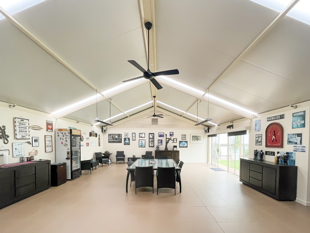 Enclosed outdoor area with Cooldek roof and Cool Light (skylight) inserts.